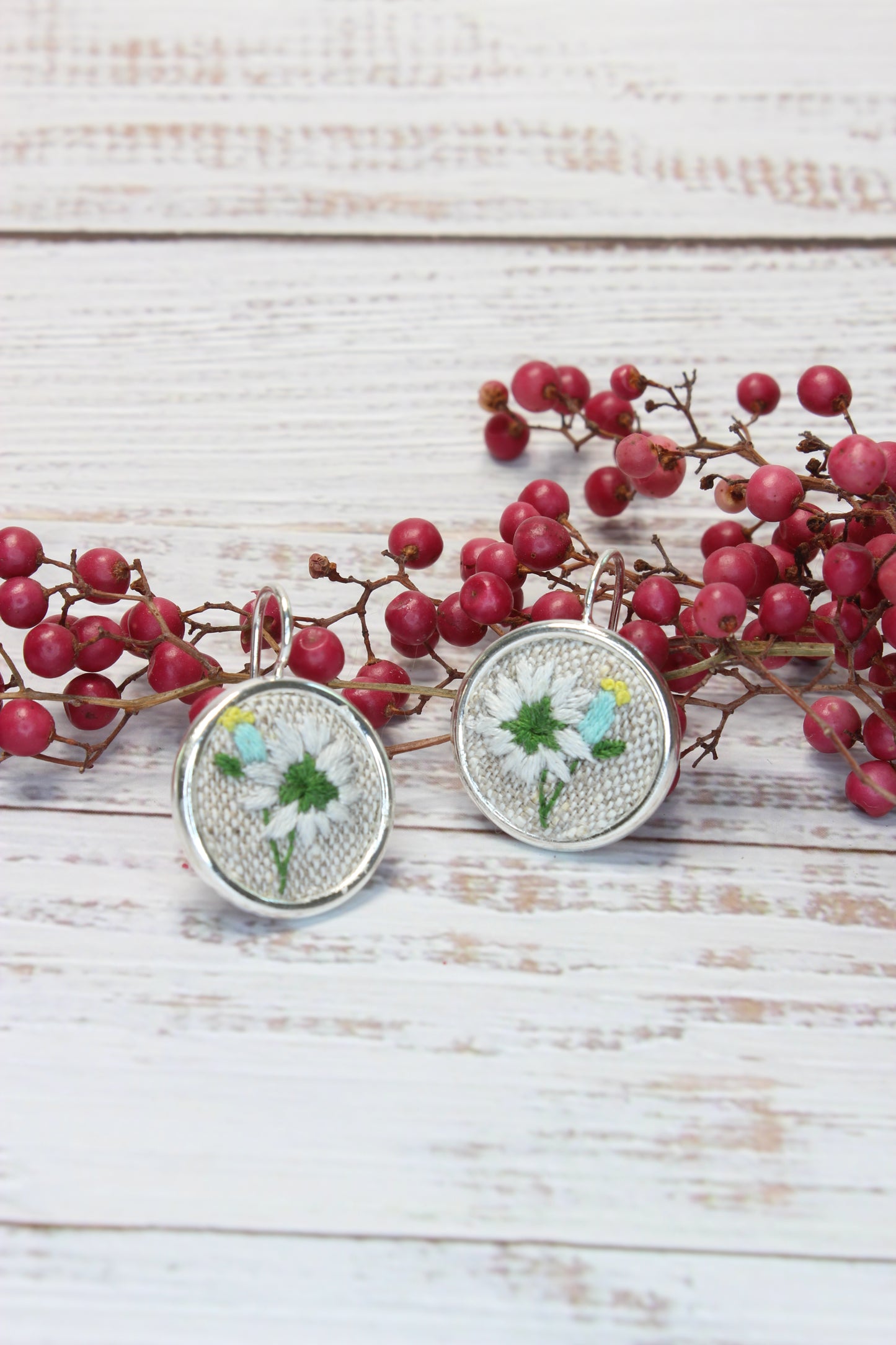 Embroidery Chamomile Flower Earrings