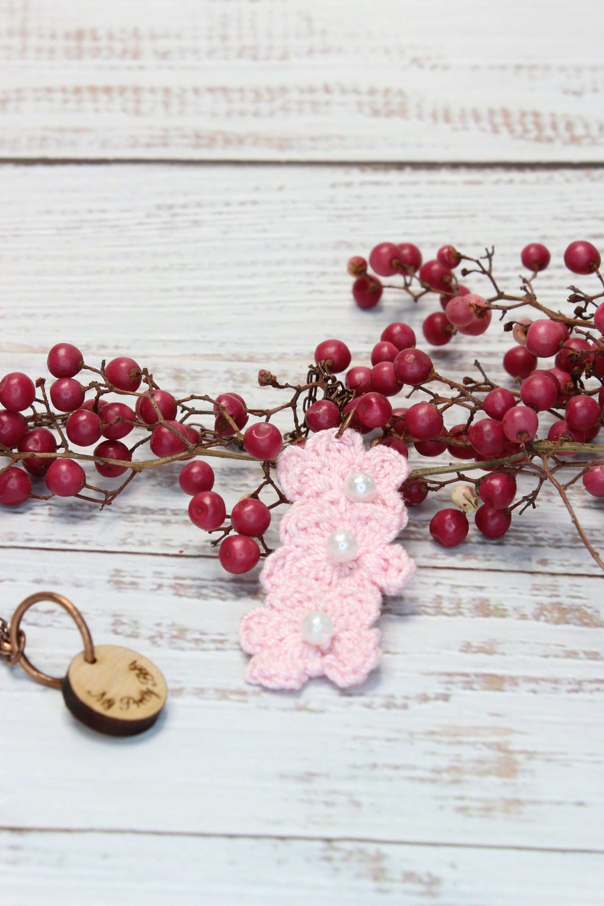Crochet Pink Flowers Necklace
