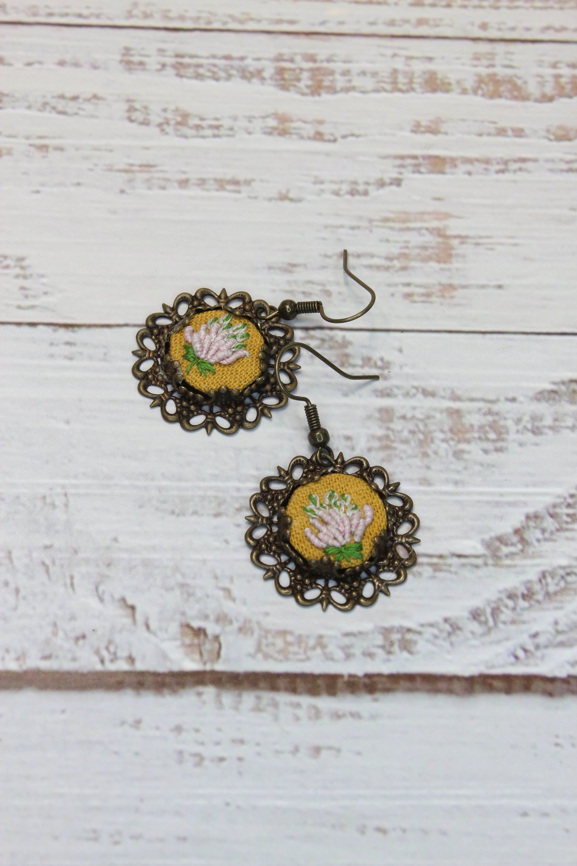 Embroidery Flower Wire Dangling Earrings