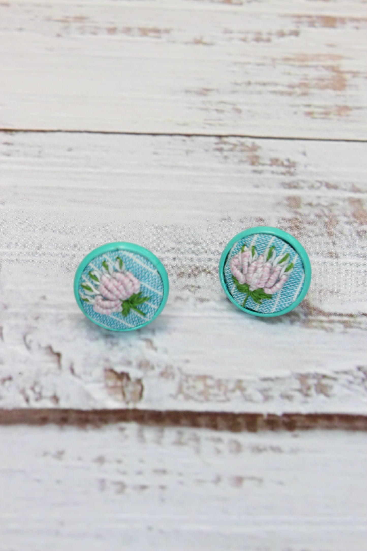 Embroidery Flower Blue Studs