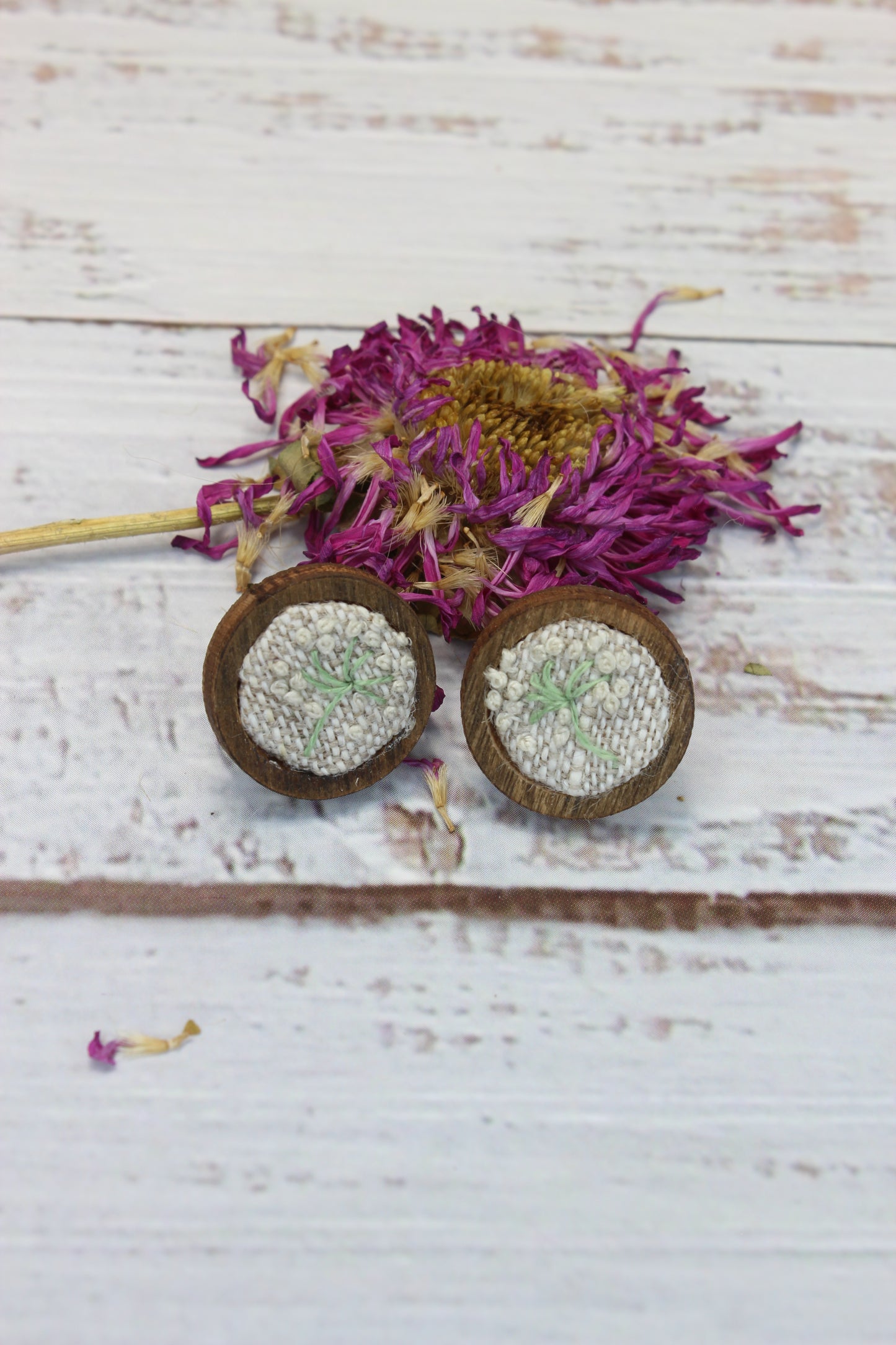 Embroidery Dandelion Wood Studs Earrings