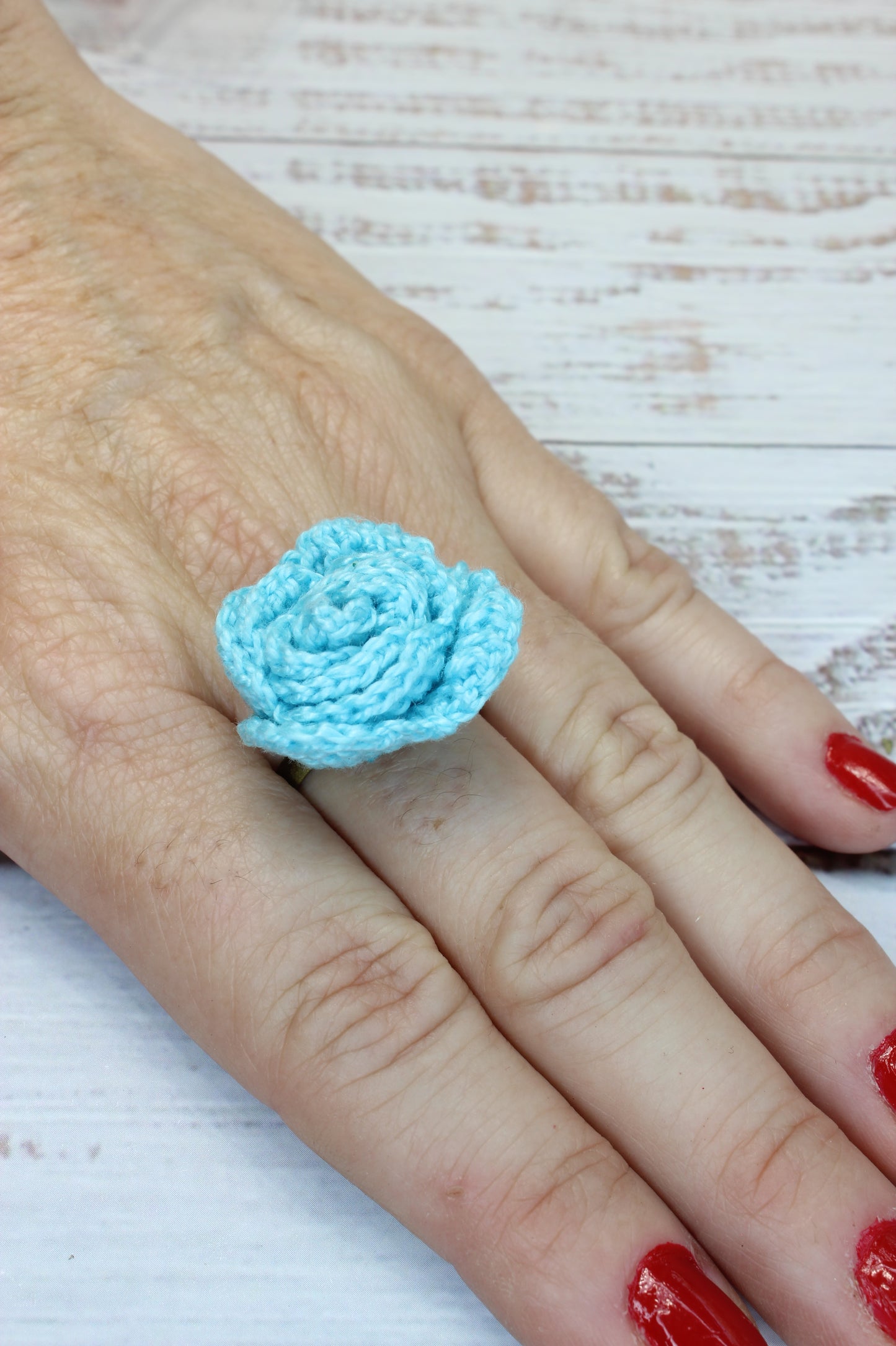 Crochet Blue Rose Ring