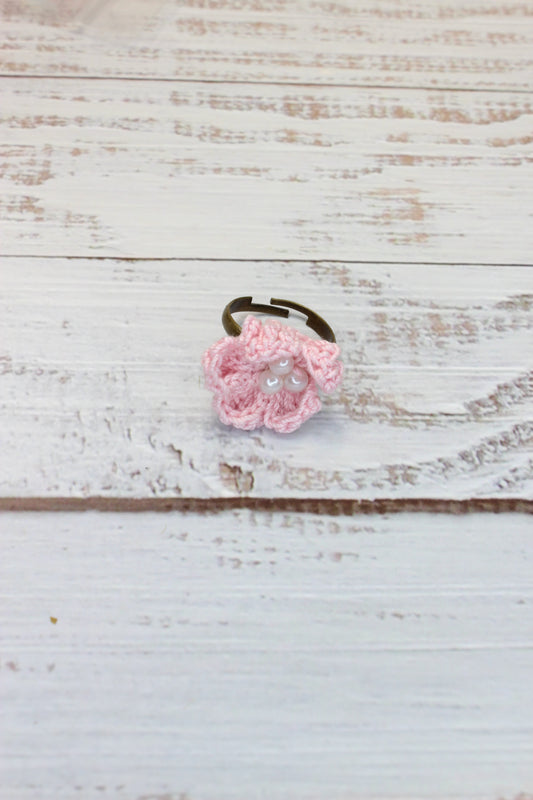 Crochet Pink Flower Ring