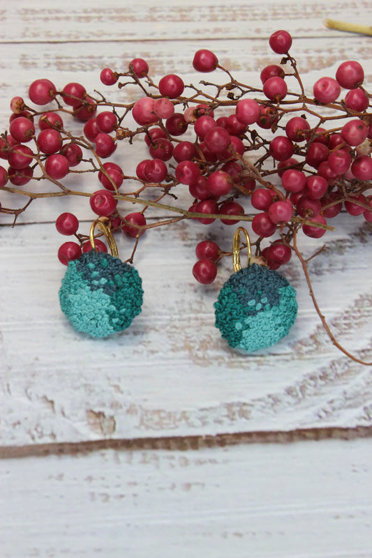 Embroidery Blue Circle Earrings