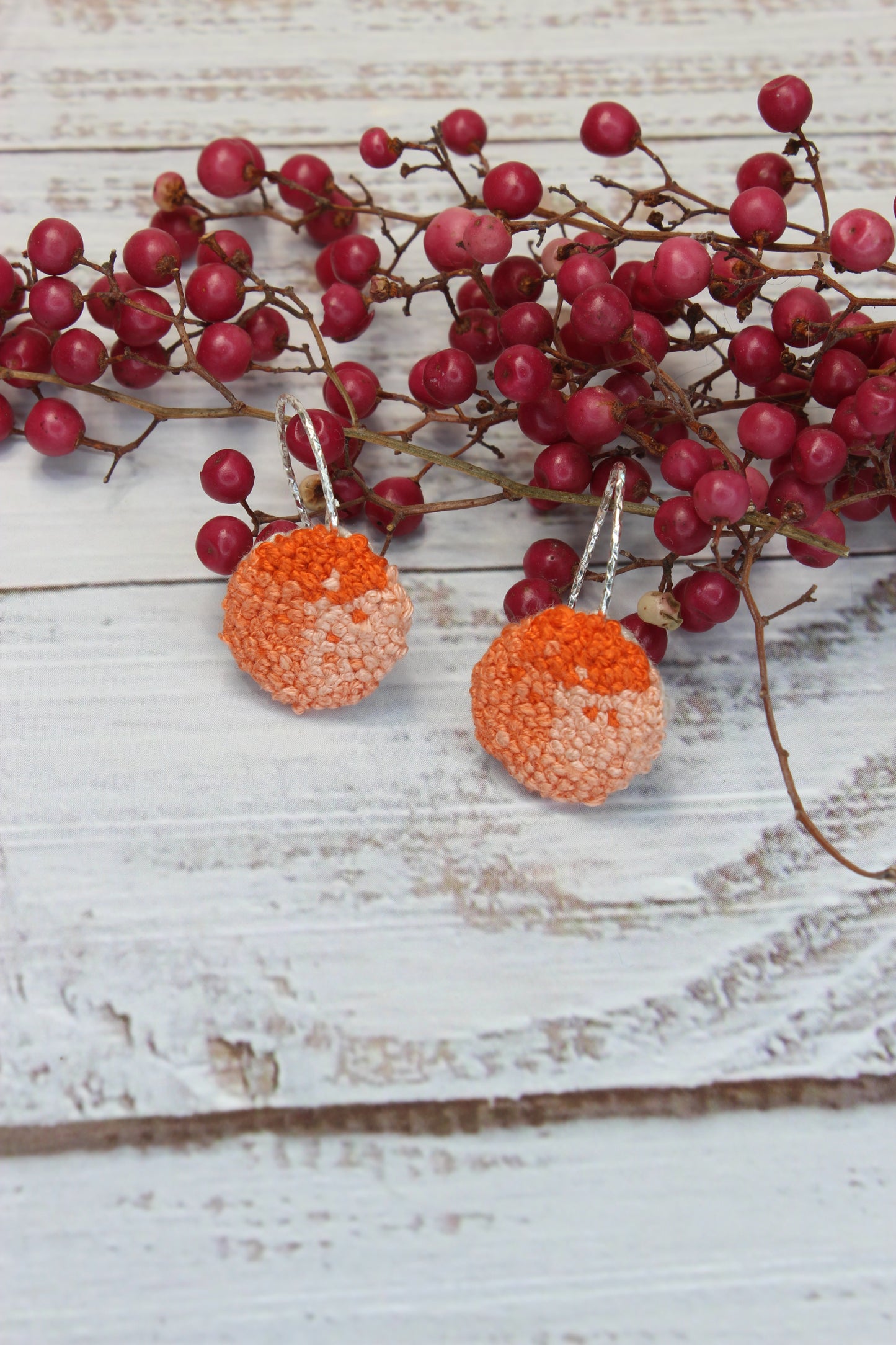 Embroidery Orange Circle Earrings