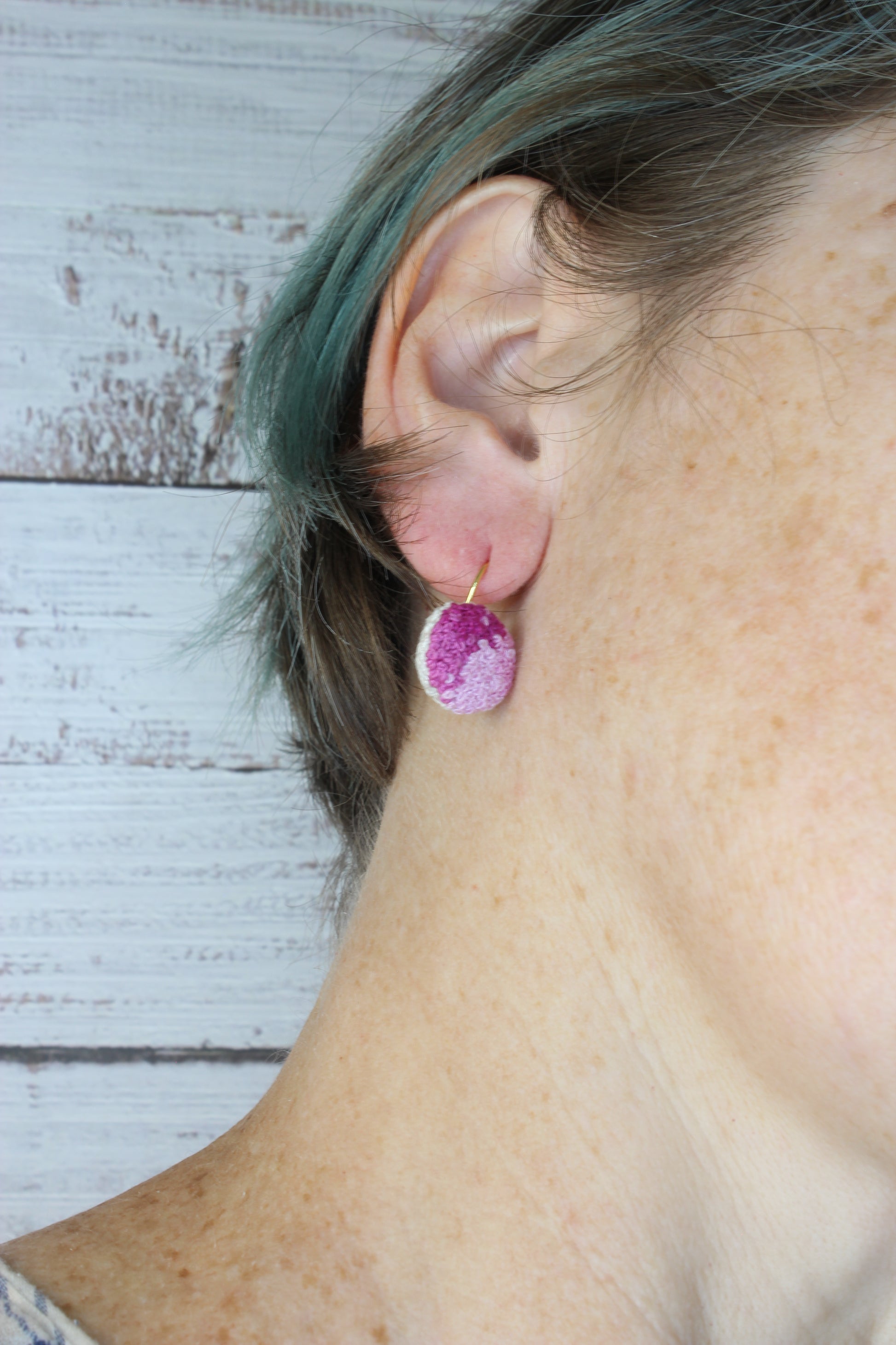 Embroidery Pink Circle Earrings