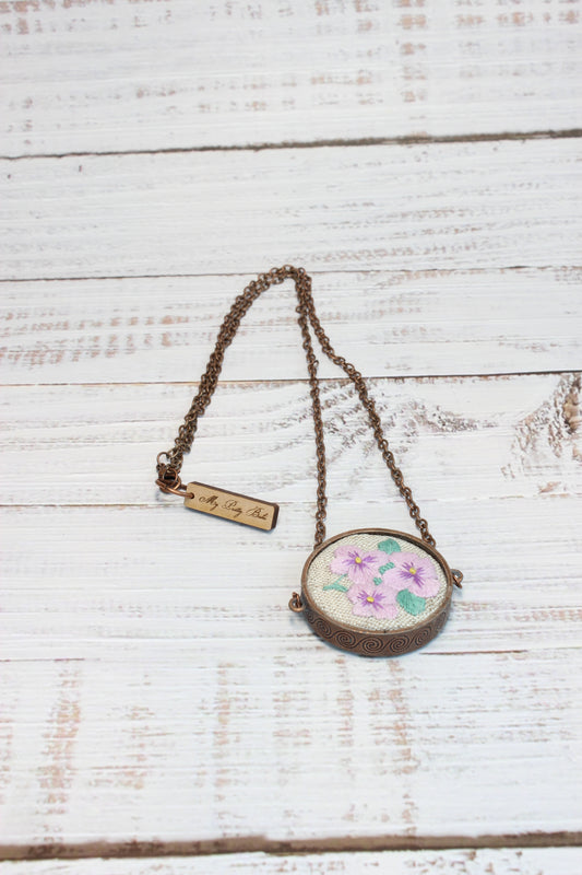 Embroidery Lilac Pansies Necklace
