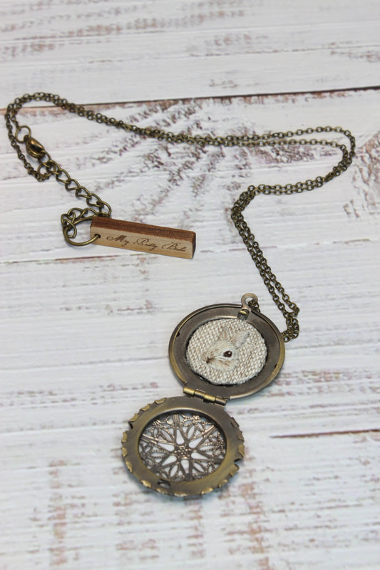 Embroidery Bunny Locket Necklace