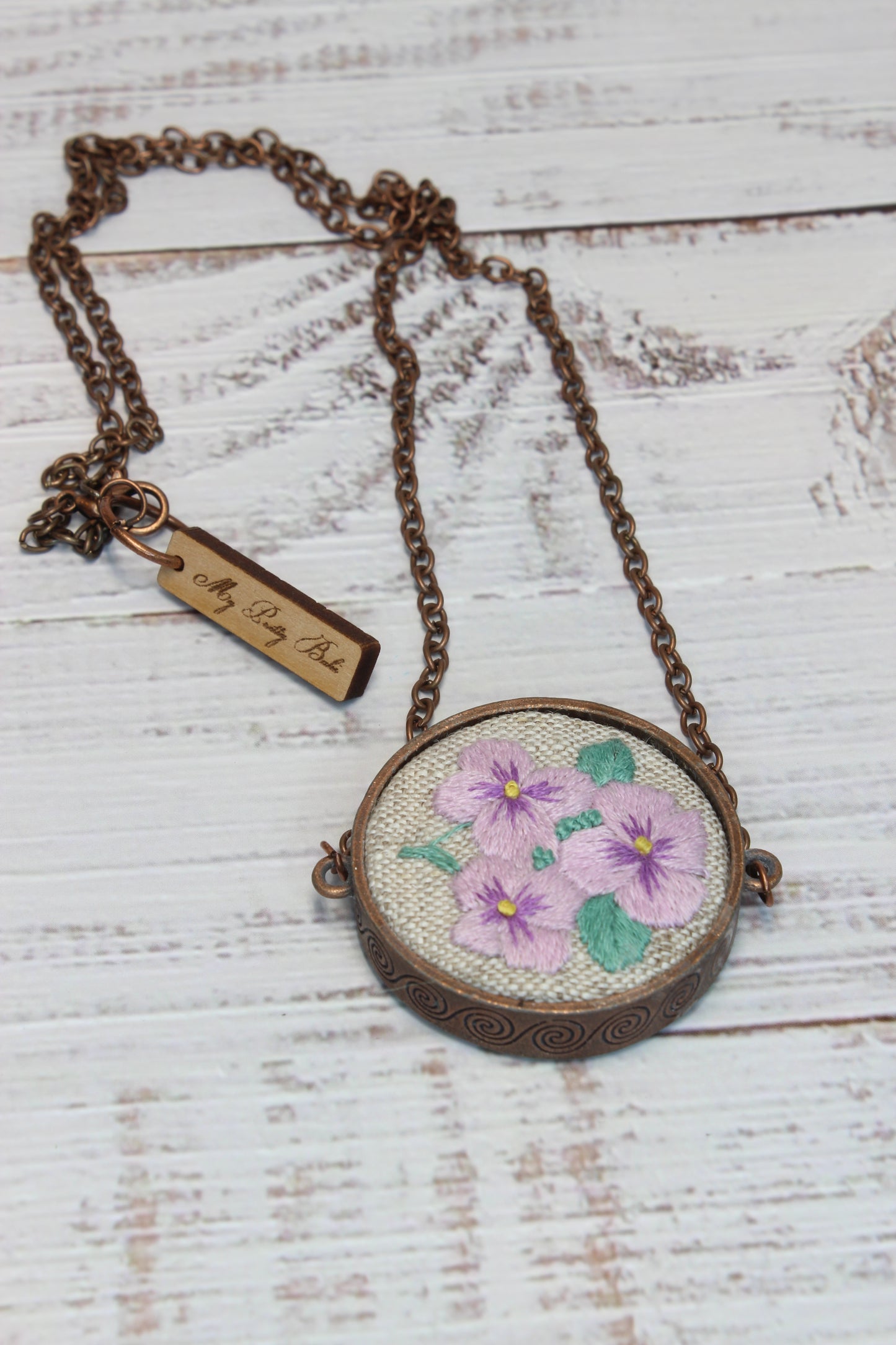 Embroidery Lilac Pansies Necklace