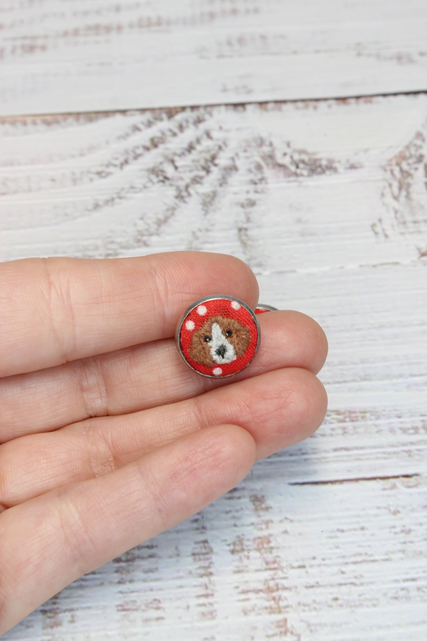 Embroidery Beagle Studs Earrings