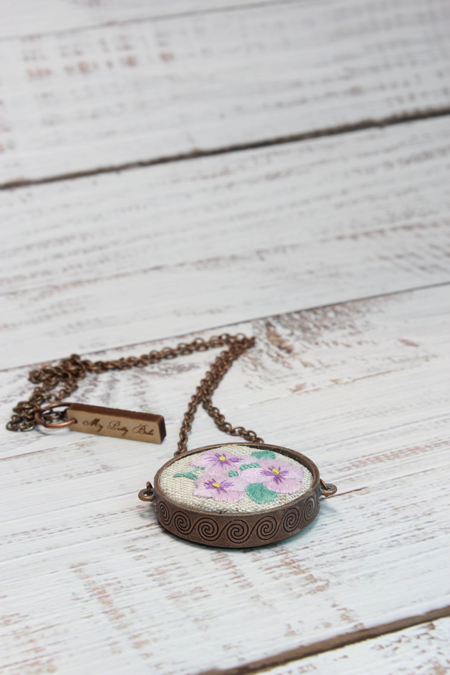 Embroidery Lilac Pansies Necklace