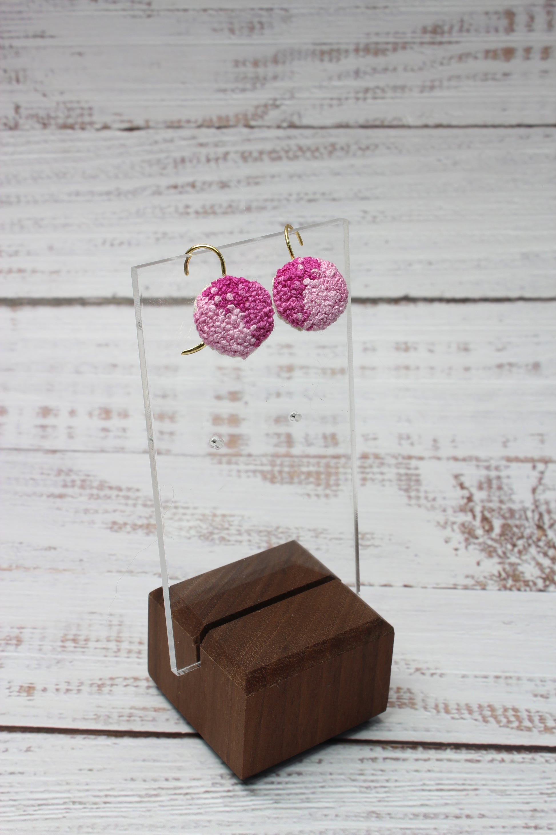 Embroidery Pink Circle Earrings