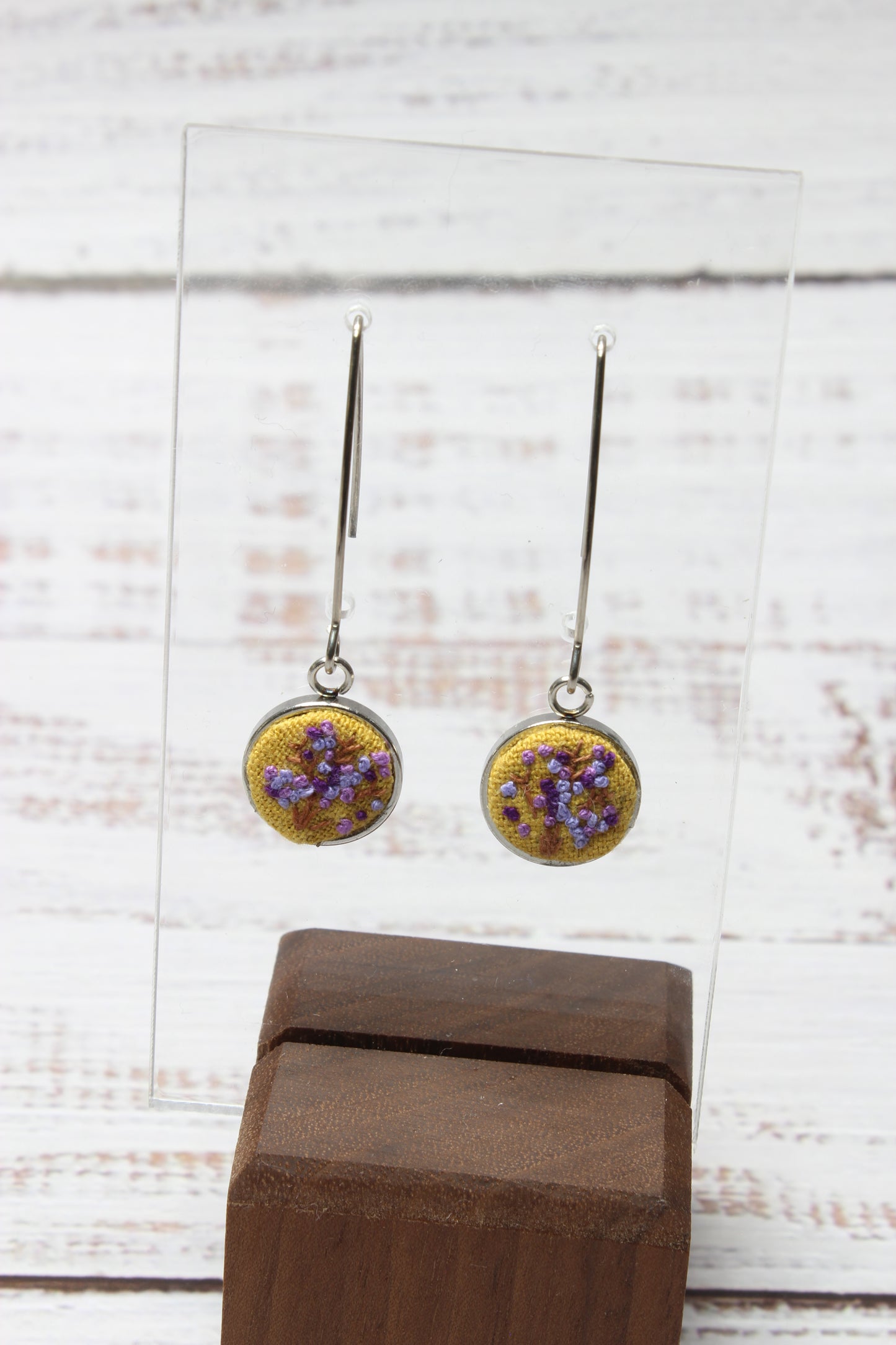Embroidery Purple Flower Wire Earrings
