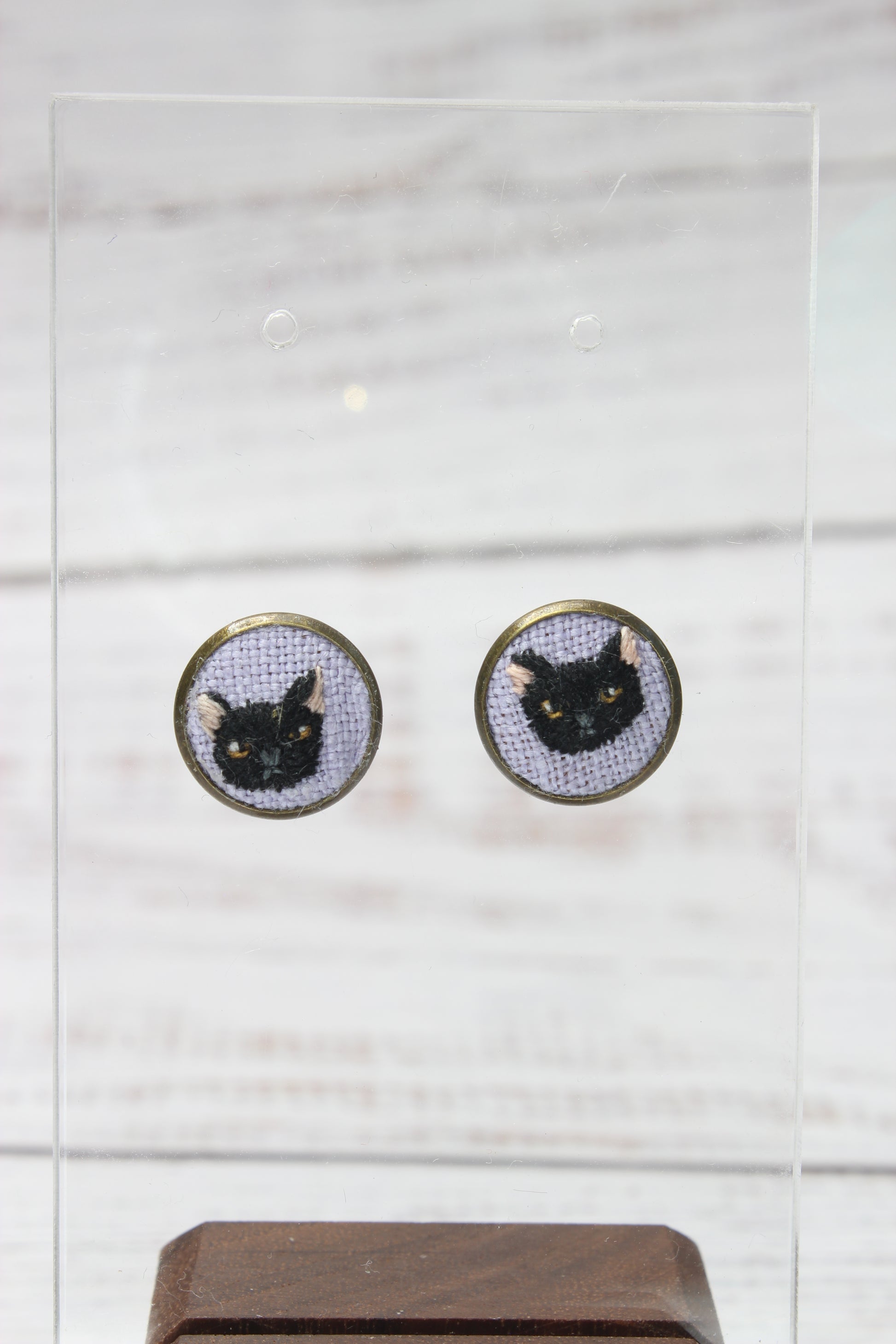 Embroidery Black Cat Earrings