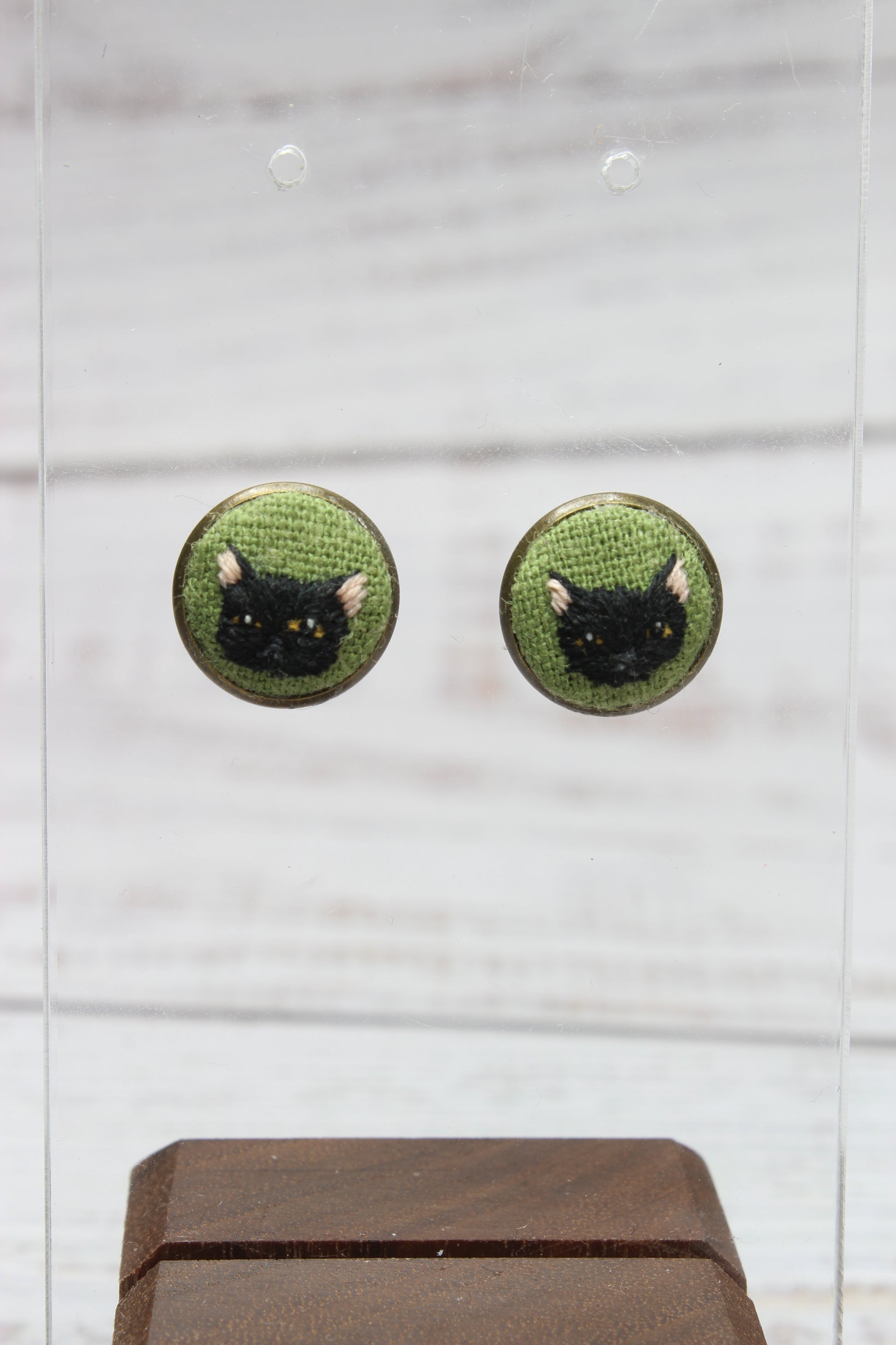 Embroidery Black Cat Studs Earrings