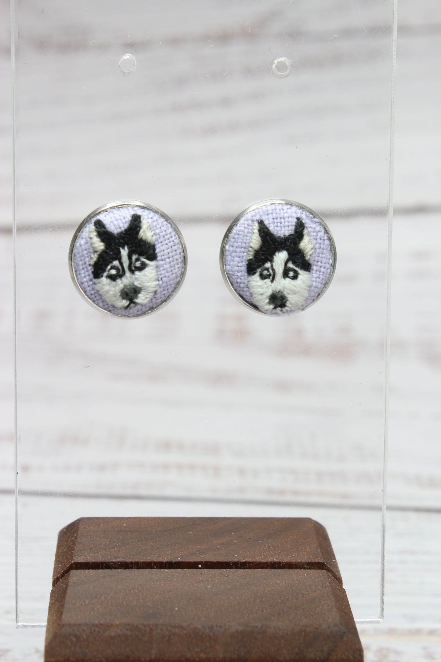 Embroidery Husky Studs Earrings