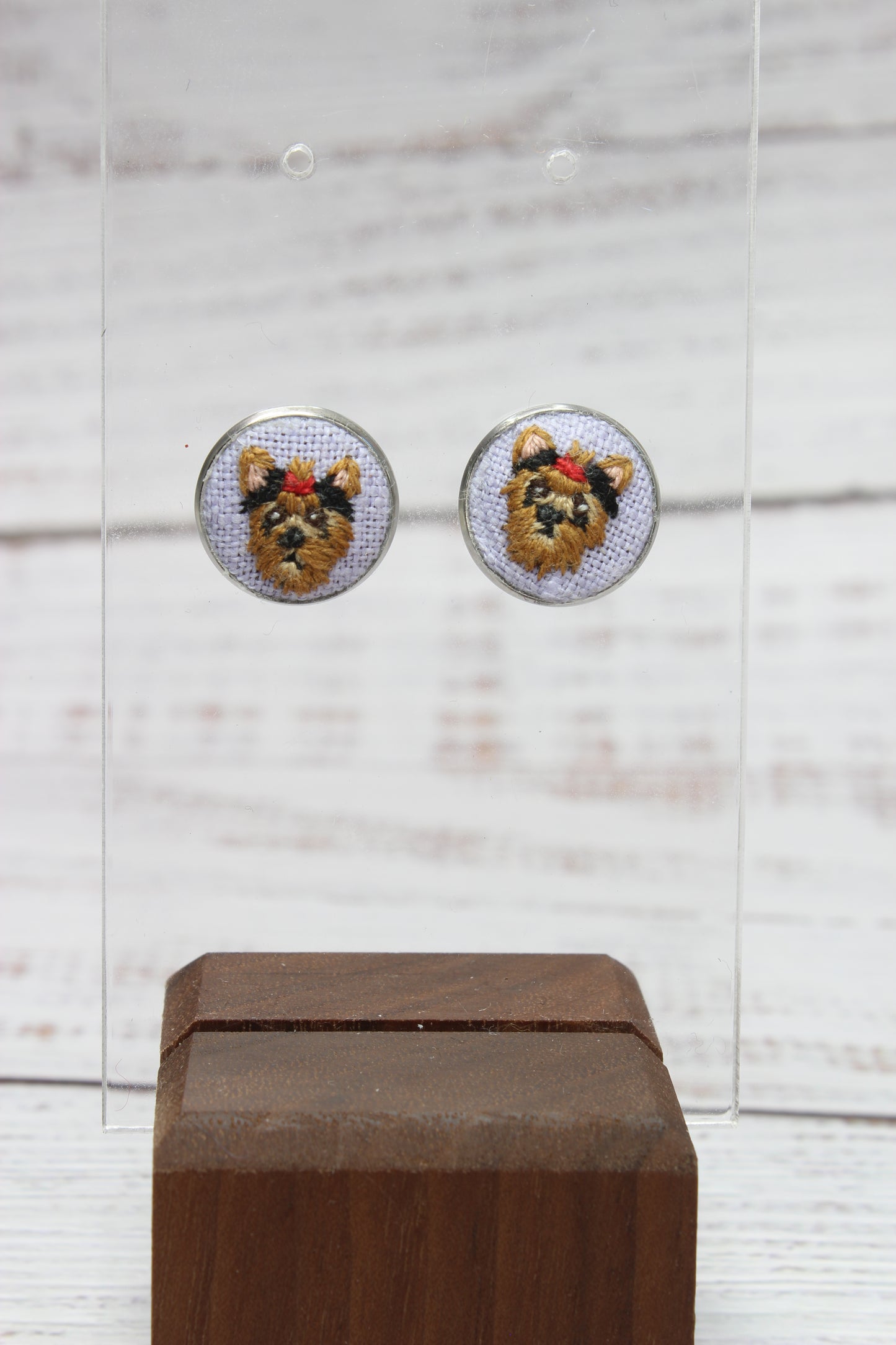 Embroidery Yorkie Studs Earrings