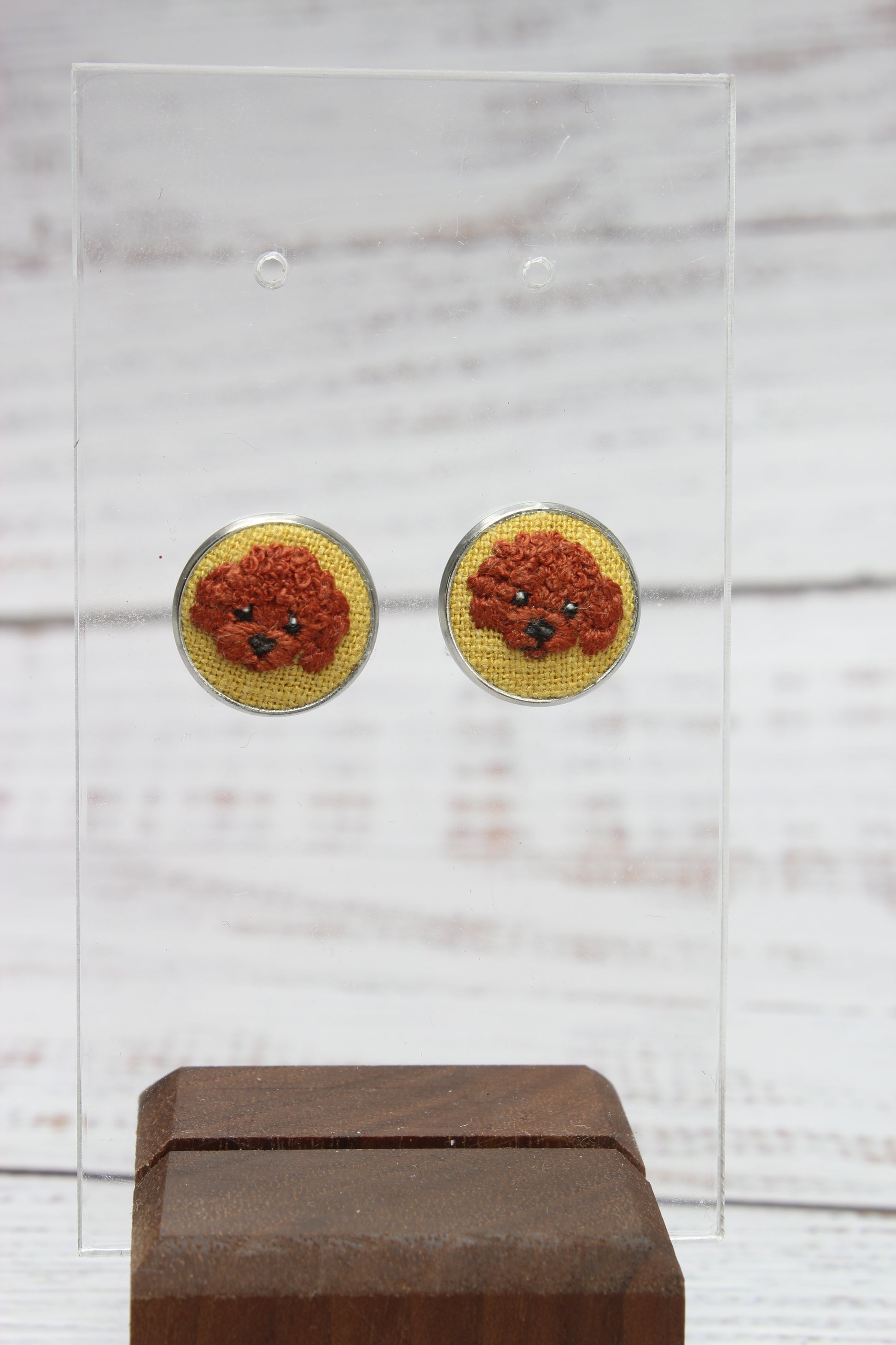 Embroidery Poodle Studs Earrings