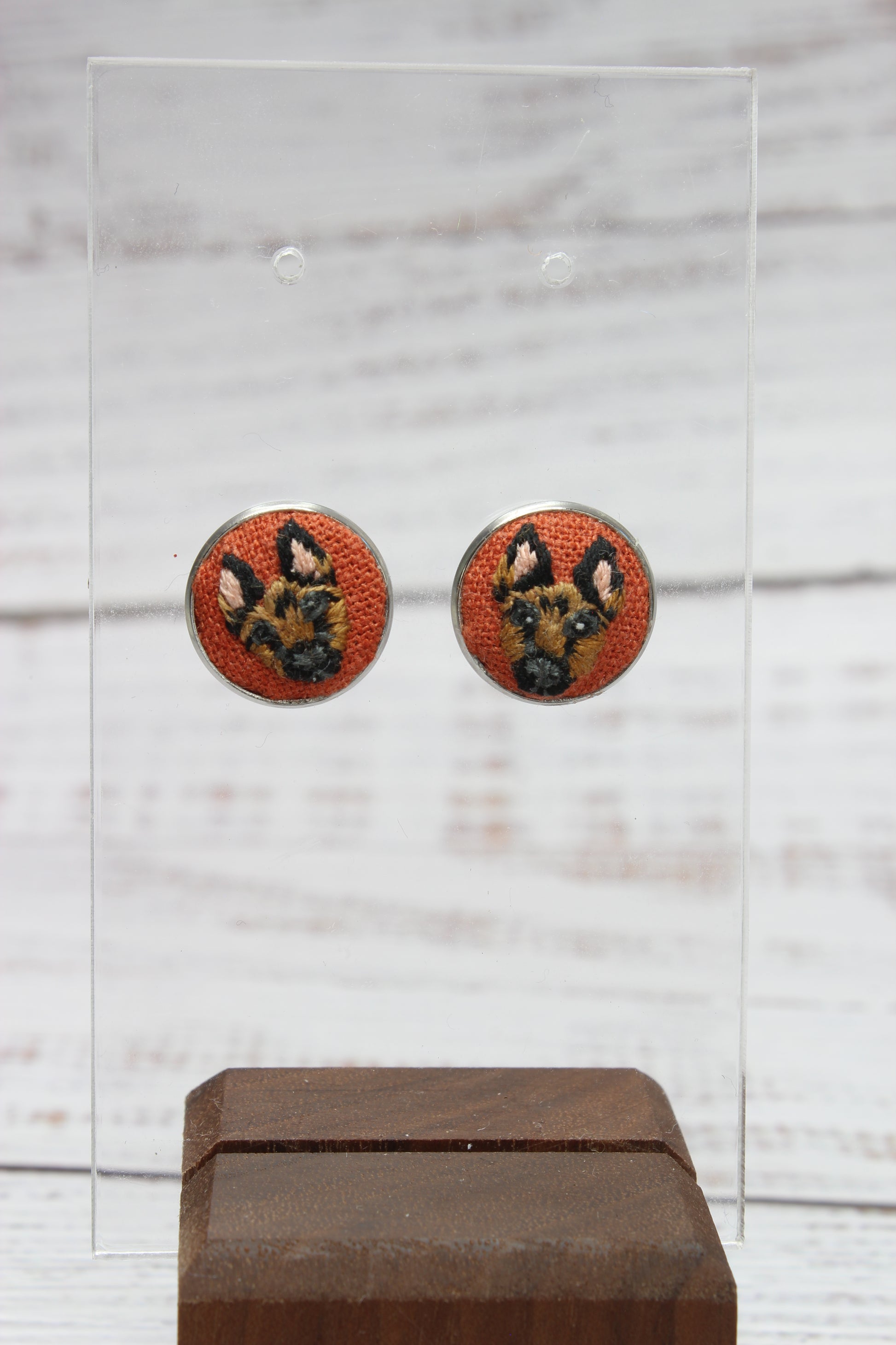Embroidery German Shepherd Studs Earrings