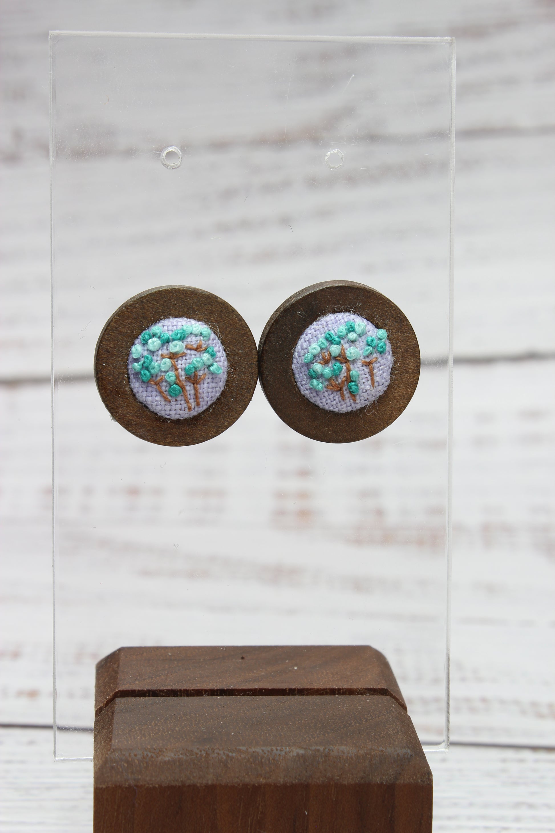Embroidery Green Flower Studs Earrings