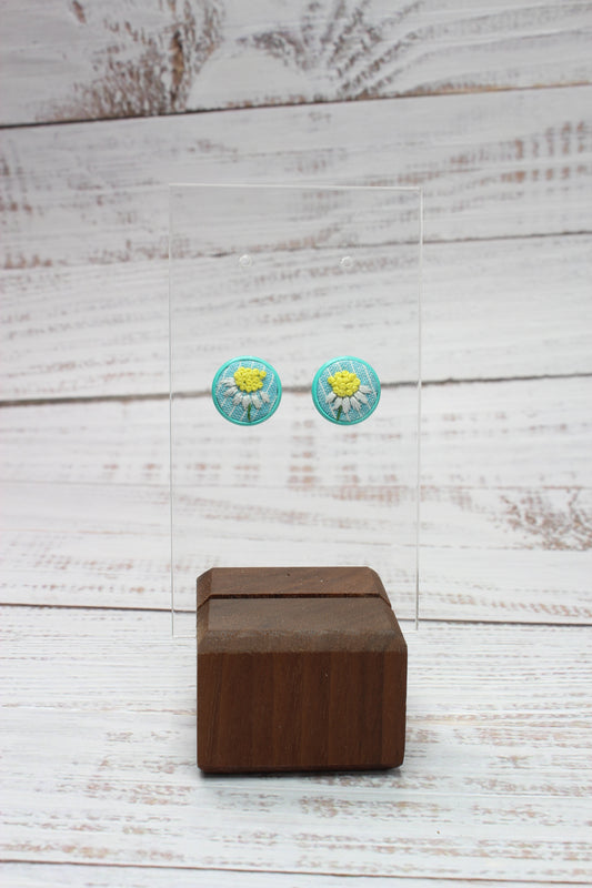 Embroidery Daisy Blue Studs