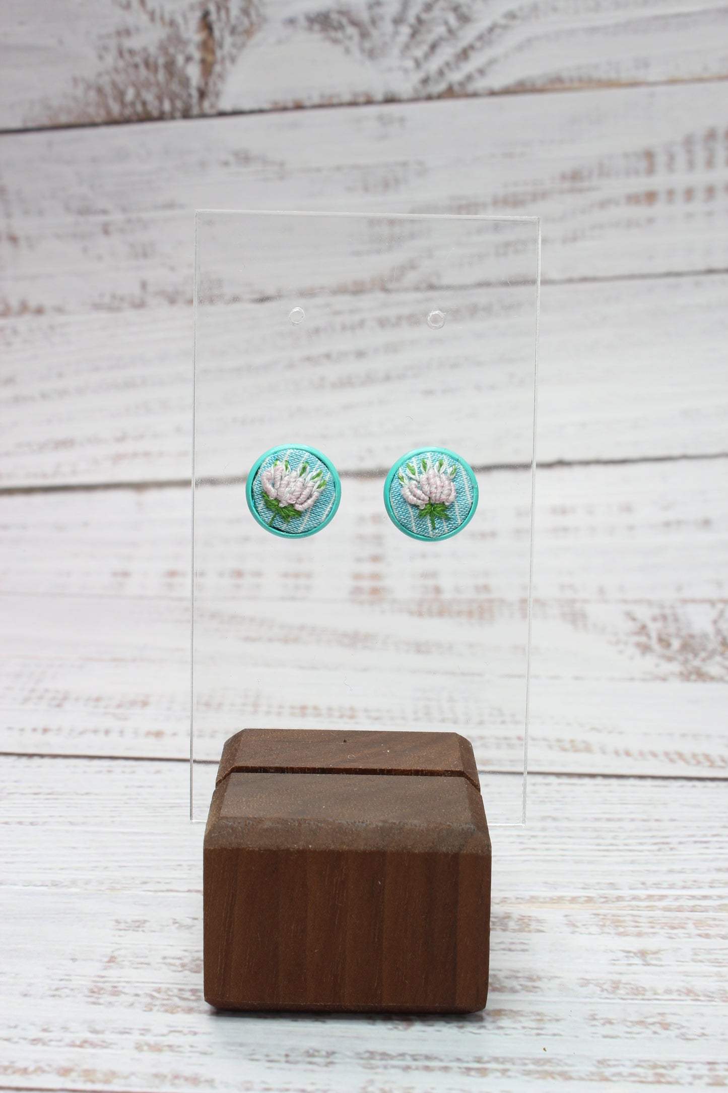 Embroidery Flower Blue Studs