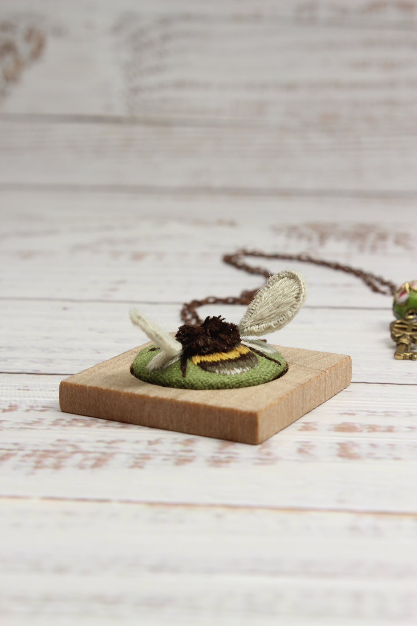 Embroidery Stumpwork Bee Necklace