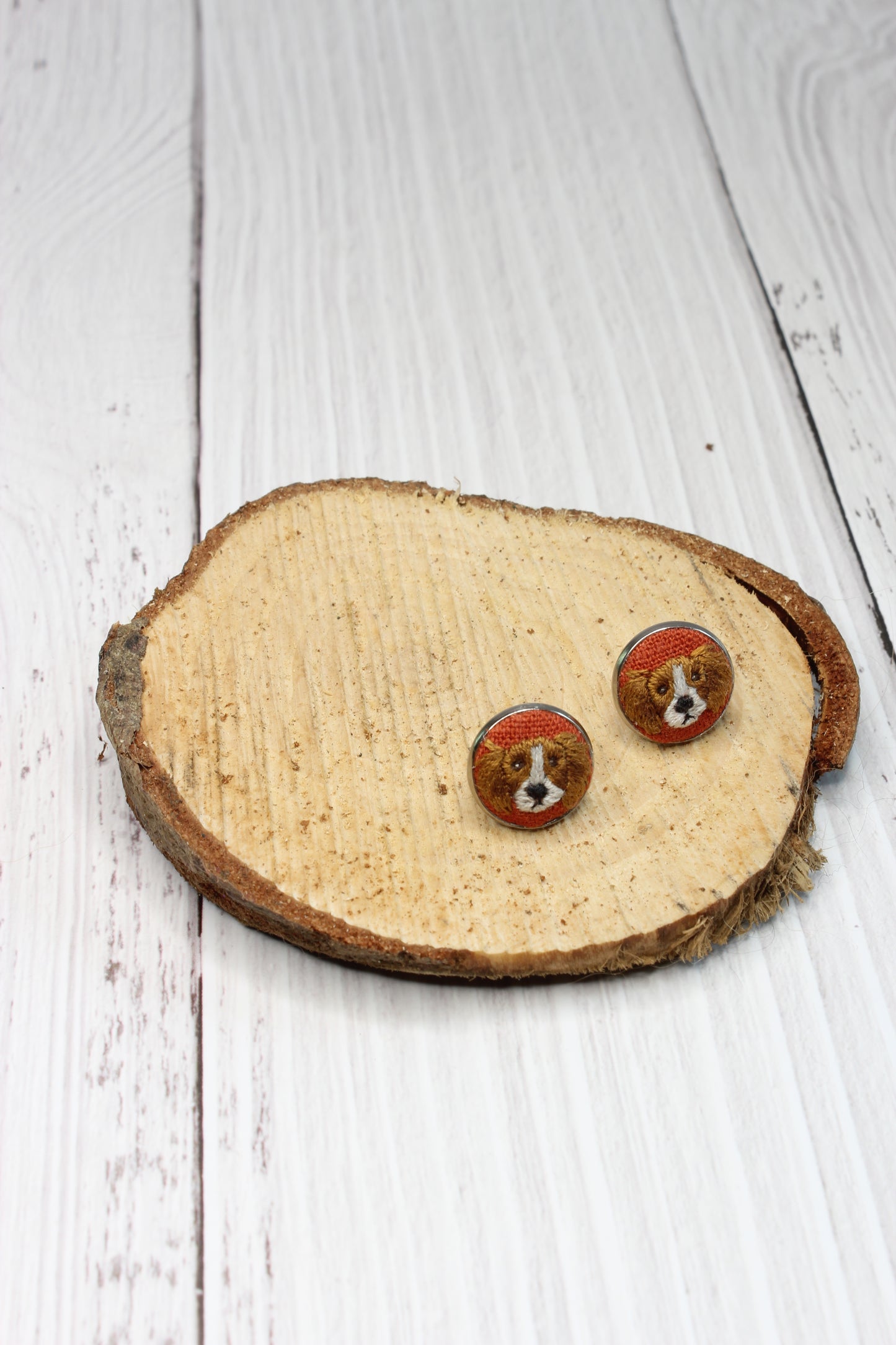 Embroidery King Charles Cavalier Dog Studs Earrings